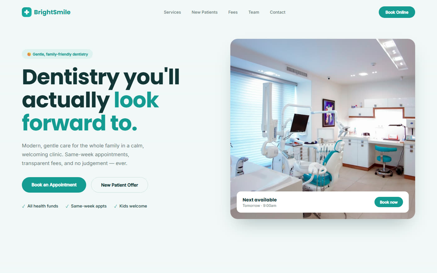 BrightSmile Dental clinic website concept by Golden & Co.