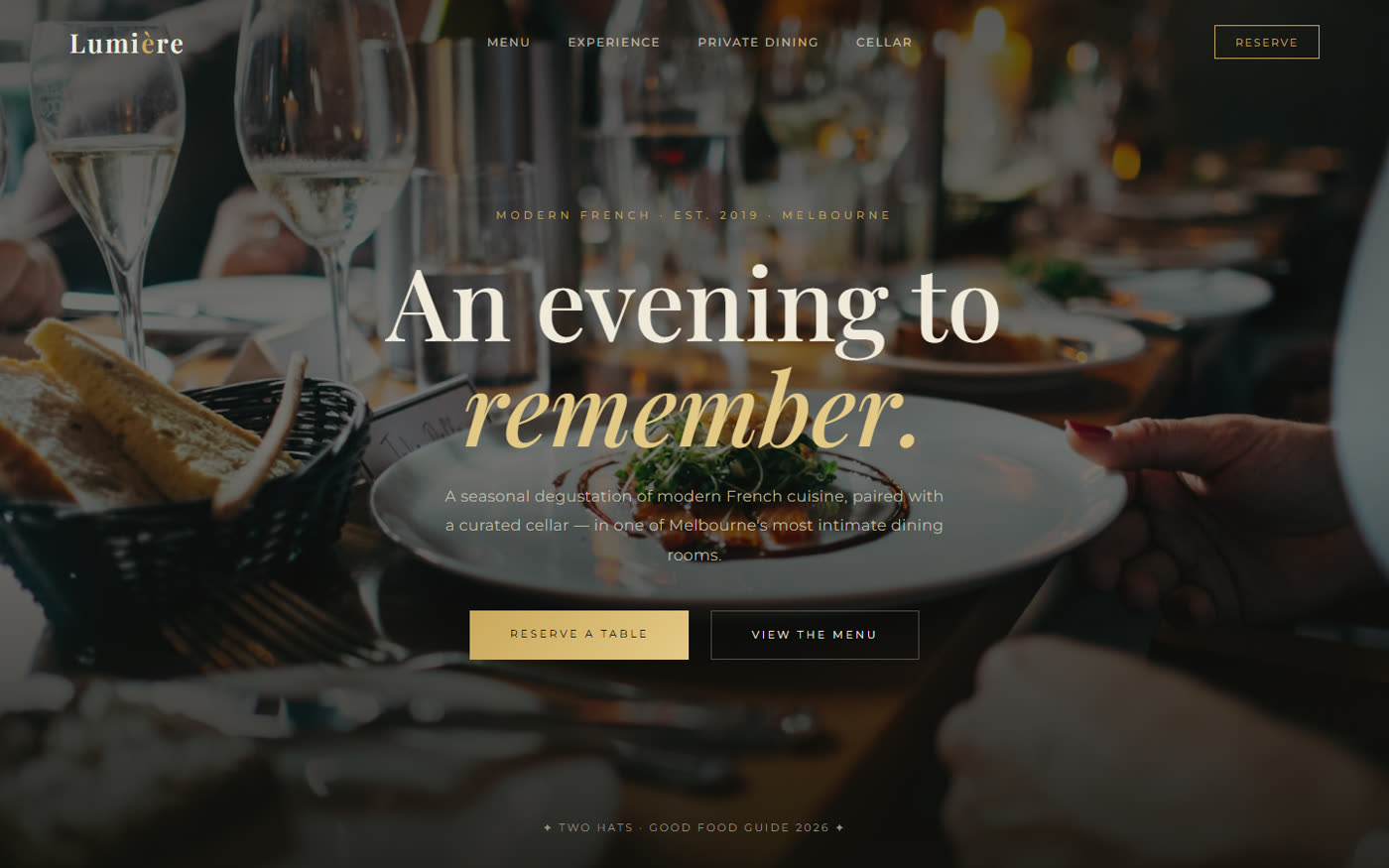 Lumière fine dining restaurant concept by Golden & Co.