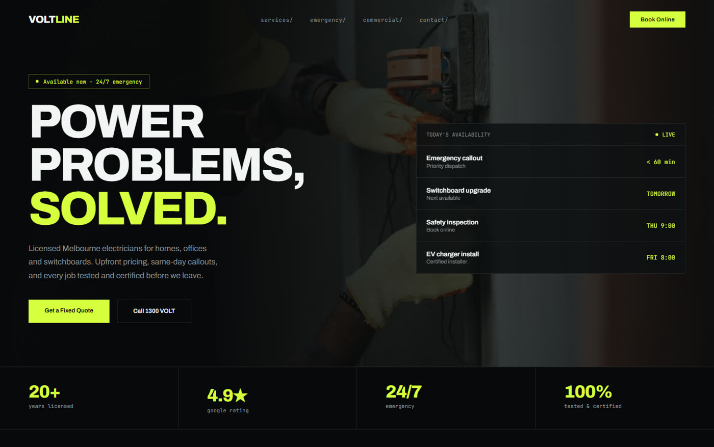 Voltline Electrical website concept by Golden & Co.