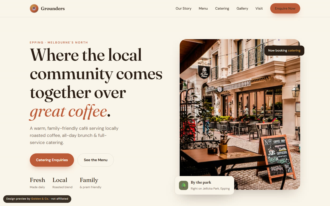 Grounders Cafe website built by Golden & Co.