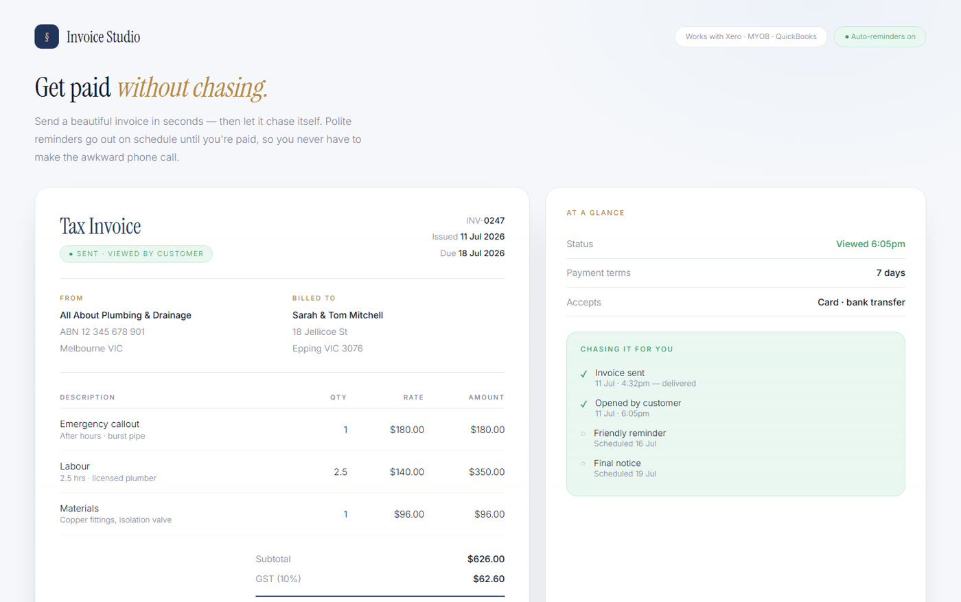 Golden & Co. invoice generator tool