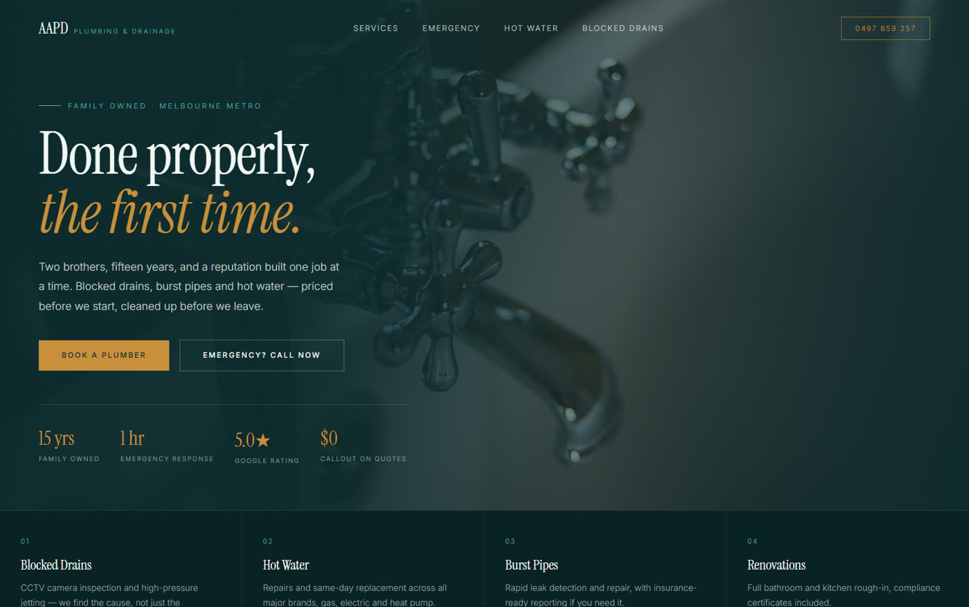 AAPD Plumbing website built by Golden & Co.
