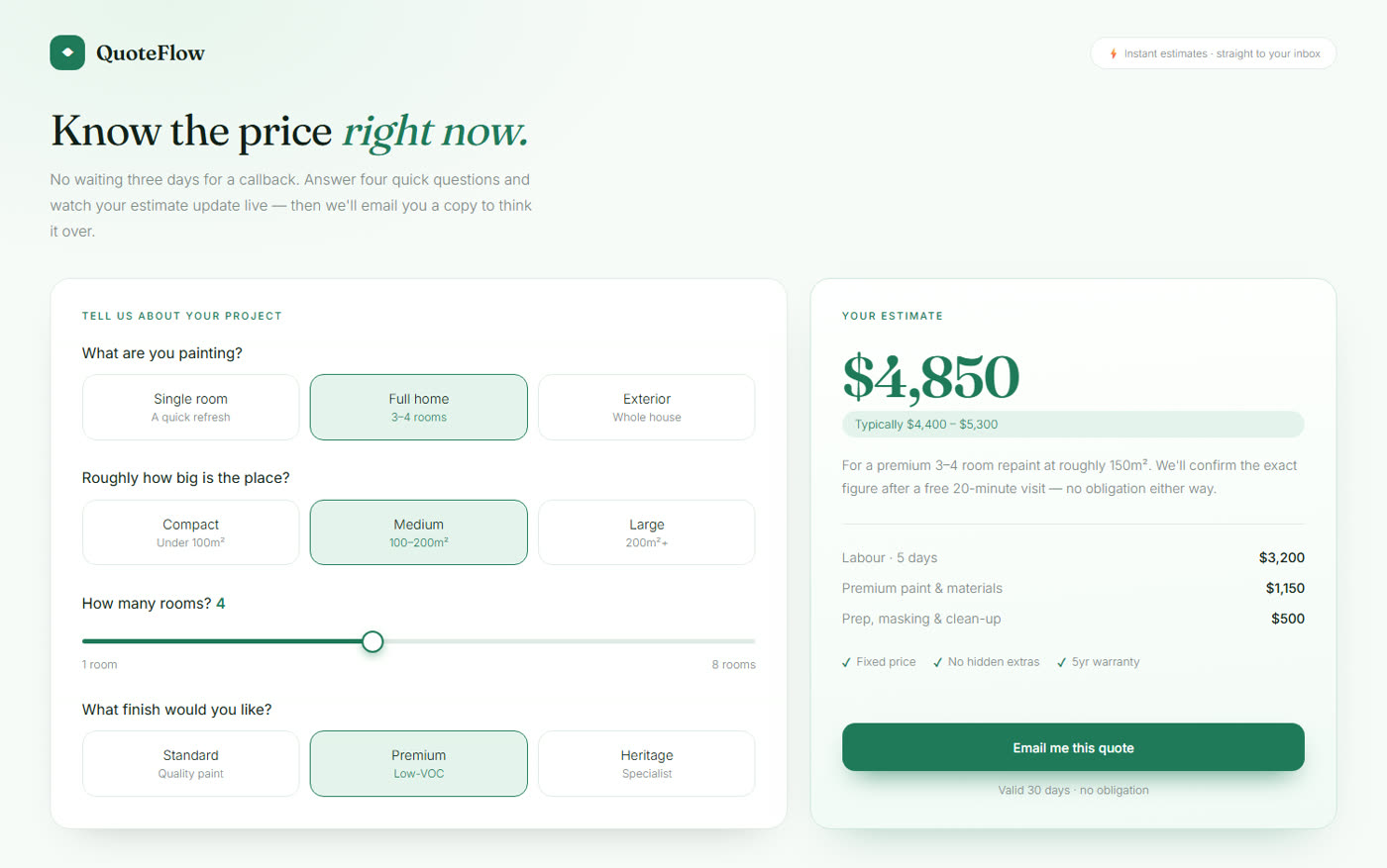Golden & Co. instant quote calculator template